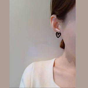 Black Heart Outline Korean Earrings